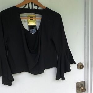 R&M Richards Black Blouse with Bell Sleeves